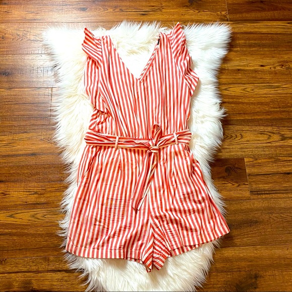 Loft Striped Flutter Tie Waist Romper Size 8 - Picture 4 of 12
